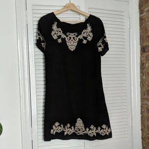 Lulu's Embroidered Black Shift Dress Medium